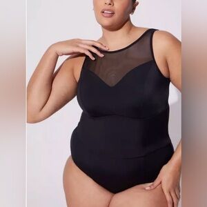 Torrid | High Neck Mesh Scoop Back Bathing Suit in Black | size 4
